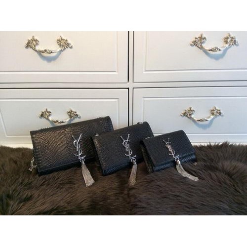 YSL Monogramme Cross-body Shoulder Bag Snake Leather Y31128 Black