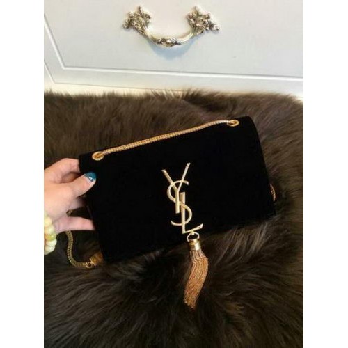YSL Monogramme Cross-body Shoulder Bag Suede Leather 311218 Black