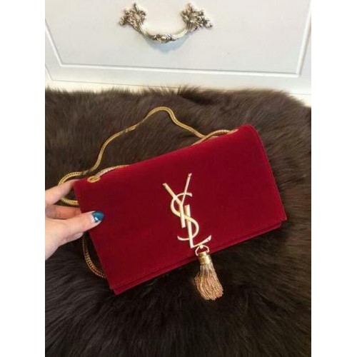 YSL Monogramme Cross-body Shoulder Bag Suede Leather 311218 Red