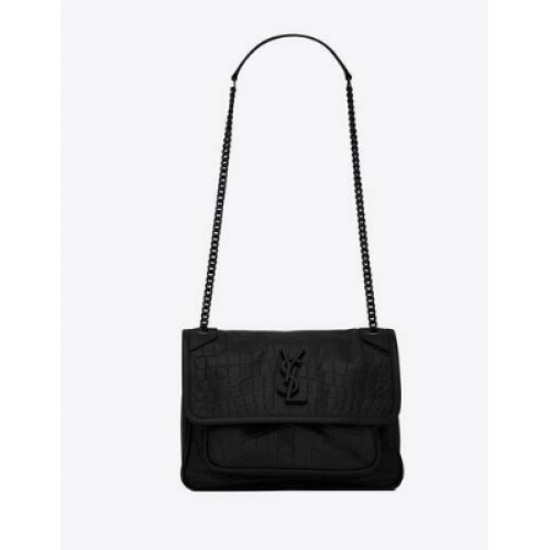 YSL NIKI MEDIUM IN CROCODILE-EMBOSSED LEATHER 498894 black