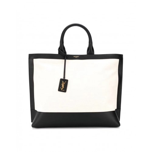 Yves Saint Laurent SHOPPING TAG IN CANVAS AND LEATHER Y615719 black&white
