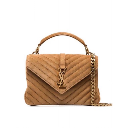 Yves Saint Laurent COLLEGE MEDIUM IN QUILTED SUEDE 600279 brown