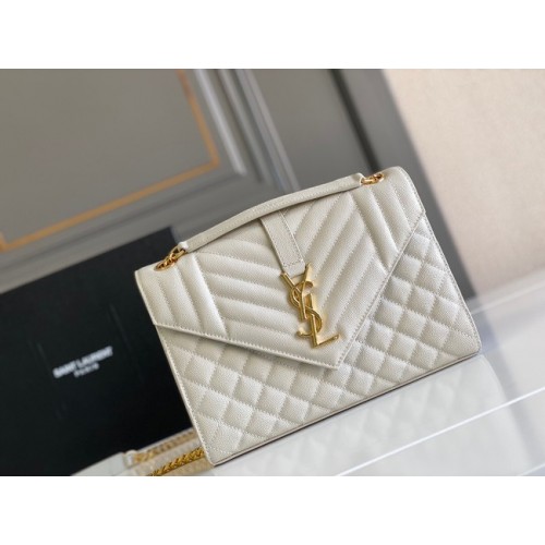 Yves Saint Laurent Calfskin Leather 487206 white&gold