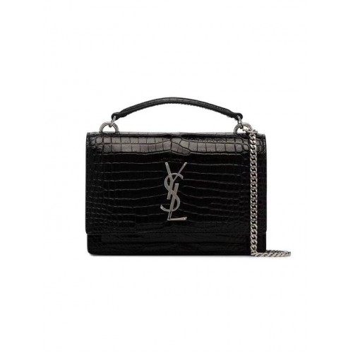 Yves Saint Laurent Calfskin Leather Shoulder Bag Y533036A black&silver-Tone Metal