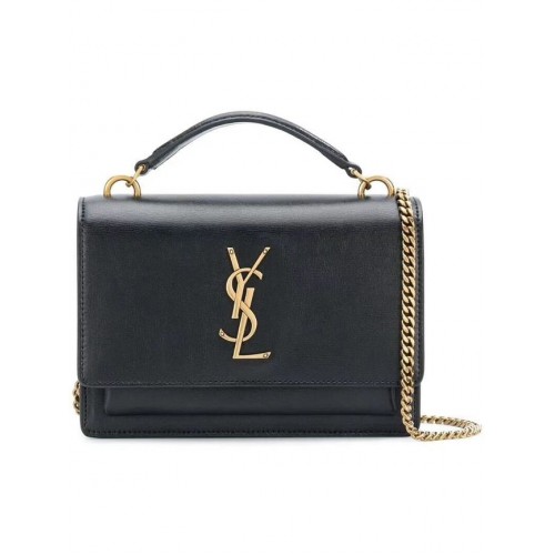 Yves Saint Laurent Calfskin Leather Shoulder Bag Y533036 black&gold-Tone Metal