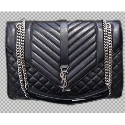 Yves Saint Laurent Calfskin Leather Shoulder Bag Y5699 black