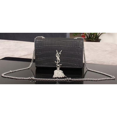 Yves Saint Laurent Croco Leather Cross-body Shoulder Bag 1311224 Black