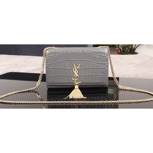Yves Saint Laurent Croco Leather Cross-body Shoulder Bag 1311224 Grey