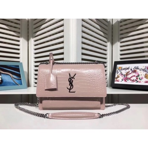 Yves Saint Laurent Croco Leather Cross-body Shoulder Bag Y00931 Pink