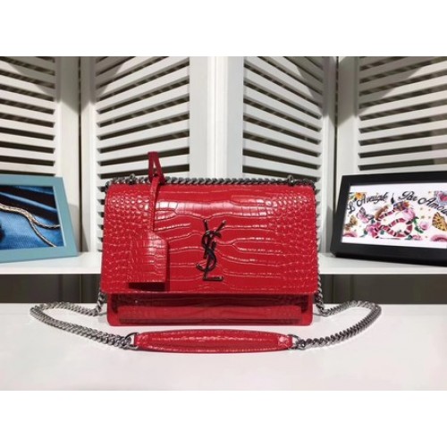 Yves Saint Laurent Croco Leather Cross-body Shoulder Bag Y00931 Red