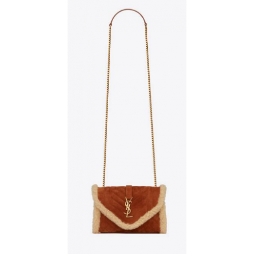 Yves Saint Laurent ENVELOPE SMALL BAG IN SUEDE AND SHEARLING 76361 brown