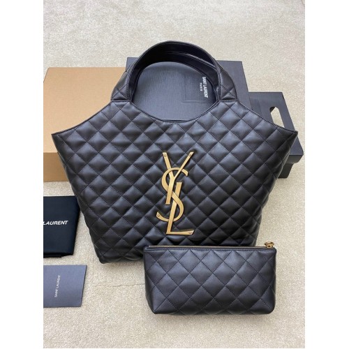 Yves Saint Laurent ICARE MAXI SHOPPING BAG IN QUILTED LAMBSKIN 698652 Black