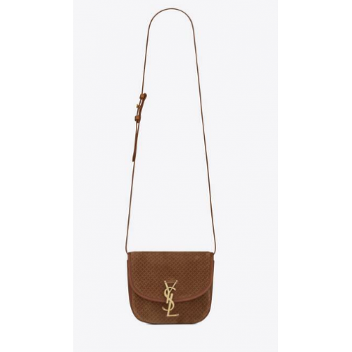 Yves Saint Laurent KAIA SMALL SATCHEL IN SUEDE WITH BRAID MOTIF 74025 BRUN CLAIR