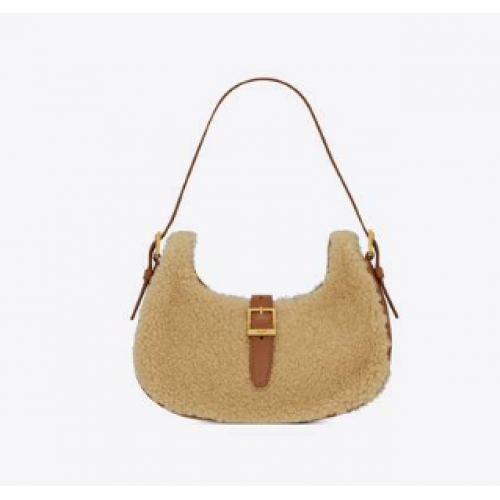 Yves Saint Laurent LE FERMOIR HOBO BAG IN MERINO SHEARLING 6726152 NATURAL BEIGE BRICK