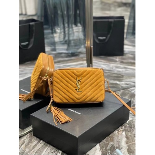 Yves Saint Laurent LOU CAMERA BAG IN QUILTED SUEDE AND SMOOTH LEATHER 520534 brown