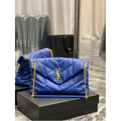 Yves Saint Laurent LOULOU PUFFER MEDIUM BAG IN QUILTED CRINKLED MATTE LEATHER Y577475 Electro optic blue