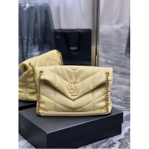 Yves Saint Laurent LOULOU PUFFER MEDIUM BAG IN QUILTED CRINKLED MATTE LEATHER Y577475 yellow