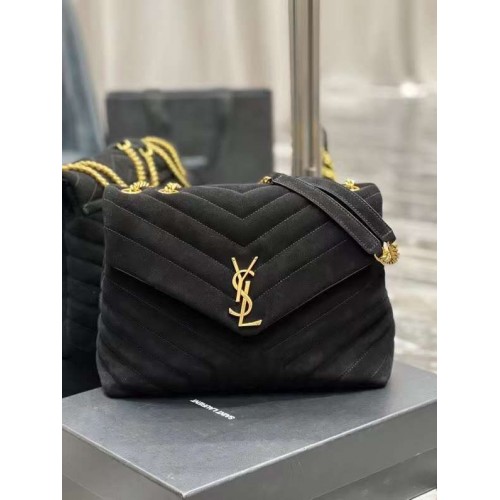 Yves Saint Laurent LOULOU large BAG IN Y-QUILTED SUEDE Y787216 black