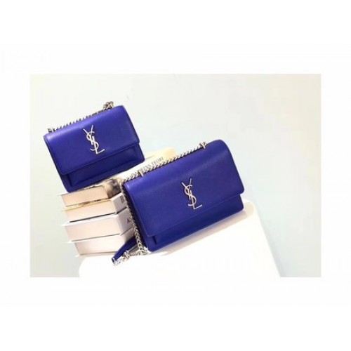 Yves Saint Laurent Leather Cross-body Shoulder Bag Y8004 Blue