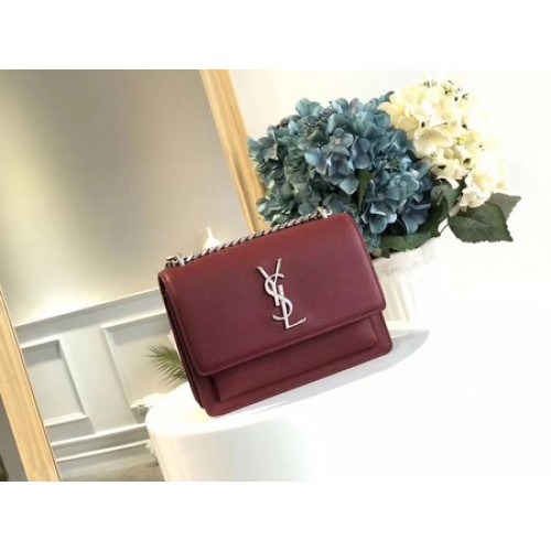 Yves Saint Laurent Leather Cross-body Shoulder Bag Y8004 Wine