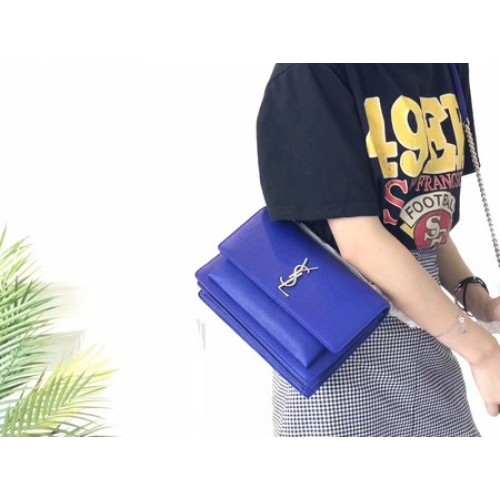 Yves Saint Laurent Leather Cross-body Shoulder Bag Y8005 Blue