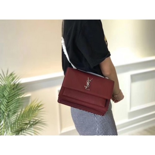Yves Saint Laurent Leather Cross-body Shoulder Bag Y8005 Wine