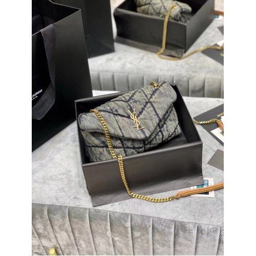 Yves Saint Laurent Loulou Puffer Small Denim Bag 620333 Blue