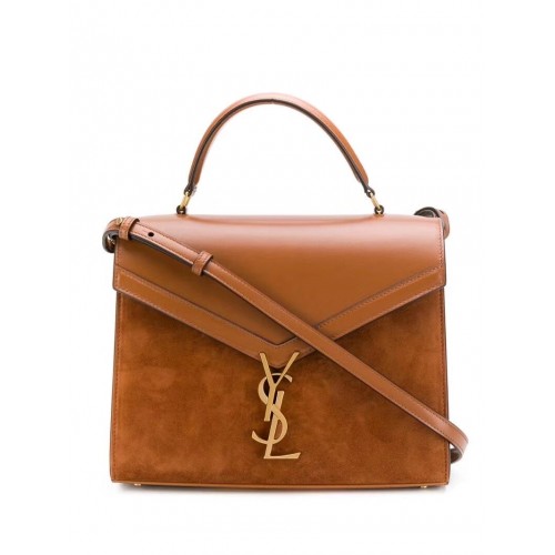 CASSANDRA MEDIUM TOP HANDLE BAG IN SMOOTH LEATHER AND SUEDE Y578001 brwon