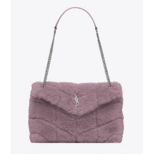 Yves Saint Laurent PUFFER BAG IN MERINO SHEARLING AND LAMBSKIN Y597476 LILAC