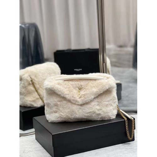 Yves Saint Laurent PUFFER BAG IN MERINO SHEARLING AND LAMBSKIN Y597476 white