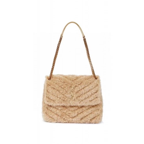 Yves Saint Laurent PUFFER BAG IN Rabbit fur Y653155 NATURAL BEIGE