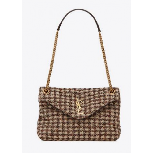 Yves Saint Laurent PUFFER BAG IN CHECKED TWEED AND LAMBSKIN 172682 BEIGE