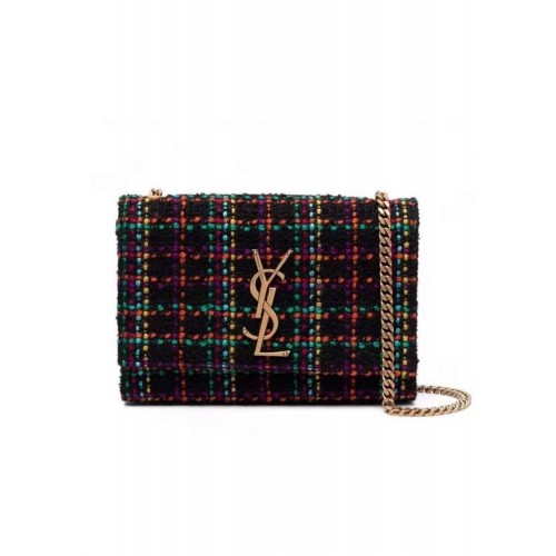 Yves Saint Laurent PUFFER SMALL BAG IN CHECKED TWEED AND LAMBSKIN 569930 multicolour