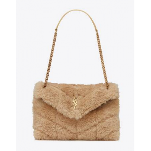 Yves Saint Laurent PUFFER BAG IN MERINO SHEARLING AND LAMBSKIN 179540 NATURAL BEIGE