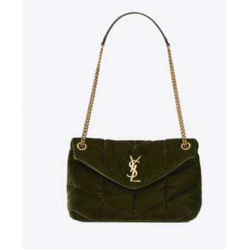 Yves Saint Laurent PUFFER SMALL BAG IN VELouis VuittonET AND LAMBSKIN 747627 DARK KHAKI