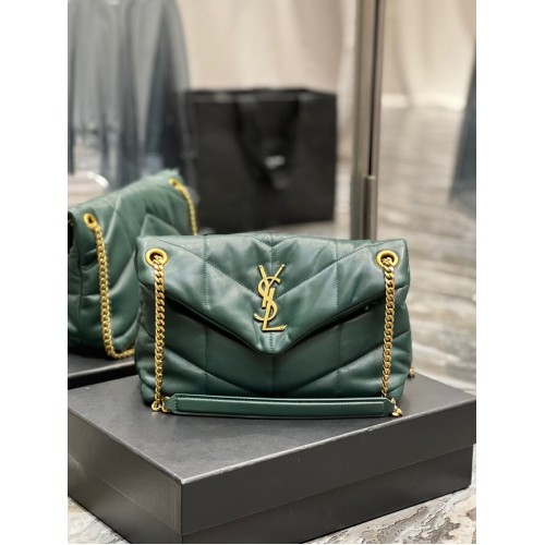 Yves Saint Laurent PUFFER SMALL CHAIN BAG IN QUILTED LAMBSKIN 5774761 blackish green