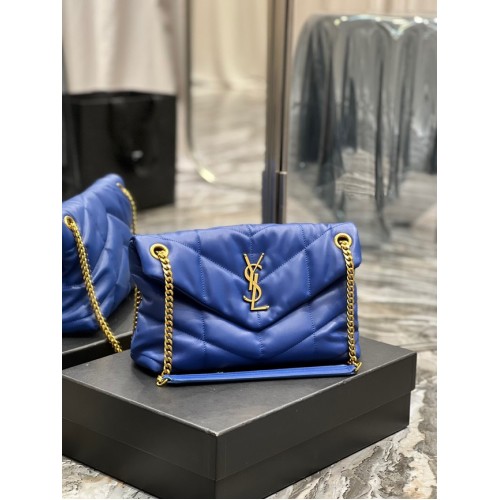 Yves Saint Laurent PUFFER SMALL CHAIN BAG IN QUILTED LAMBSKIN 5774761 blue