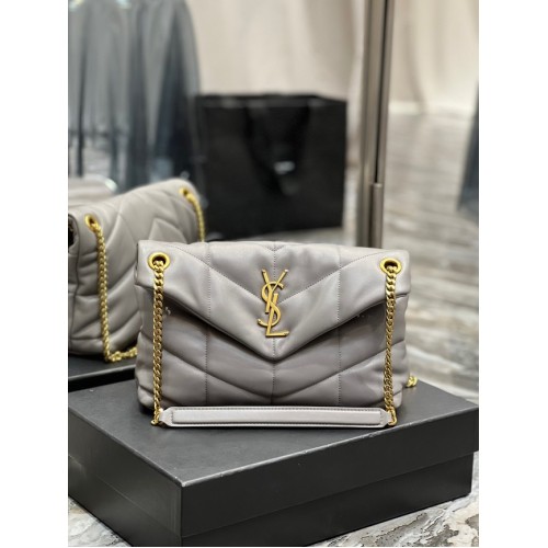 Yves Saint Laurent PUFFER SMALL CHAIN BAG IN QUILTED LAMBSKIN 5774761 gray
