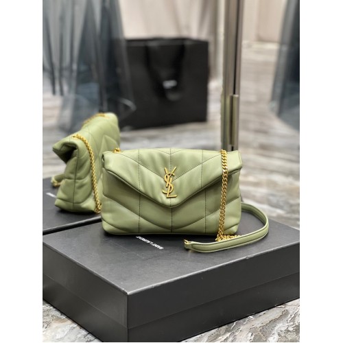 Yves Saint Laurent PUFFER SMALL CHAIN BAG IN QUILTED LAMBSKIN 620333 LIGHT GREEN