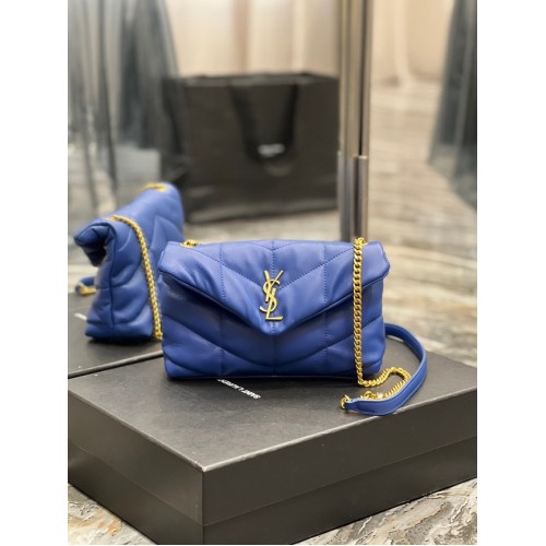 Yves Saint Laurent PUFFER SMALL CHAIN BAG IN QUILTED LAMBSKIN 620333 blue