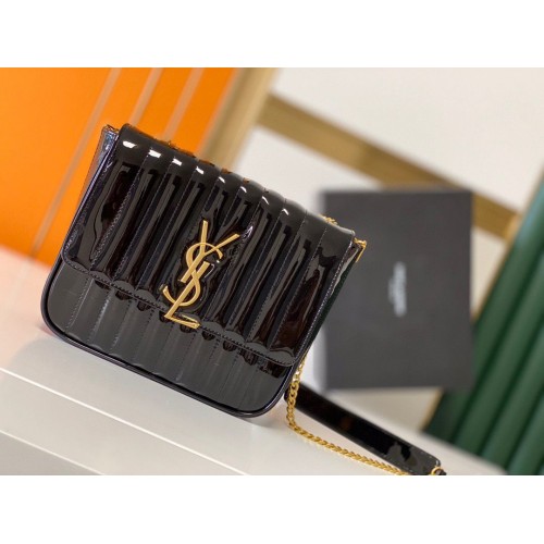 Yves Saint Laurent Patent Original Leather Large Vicky Bag 532595 Black