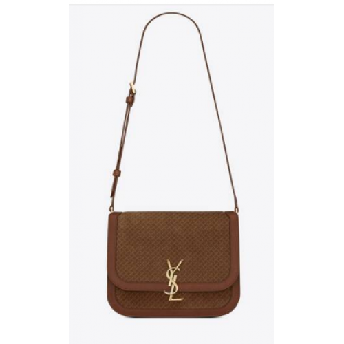 Yves Saint Laurent SOLFERINO MEDIUM SATCHEL IN LEATHER AND A BRAIDED SUEDE PRINT 02525 LIGHT BROWN