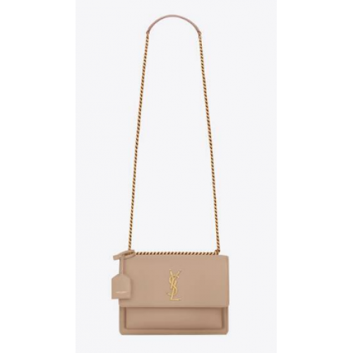 Yves Saint Laurent SUNSET MEDIUM CHAIN BAG IN SMOOTH LEATHER 442906 DARK BEIGE