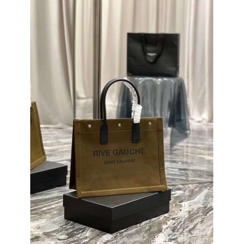 Yves Saint Laurent TWEED AND LAMBSKIN shopping bag Y677943 Military green