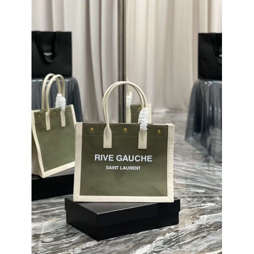 Yves Saint Laurent TWEED AND LAMBSKIN shopping bag Y677943 green&white