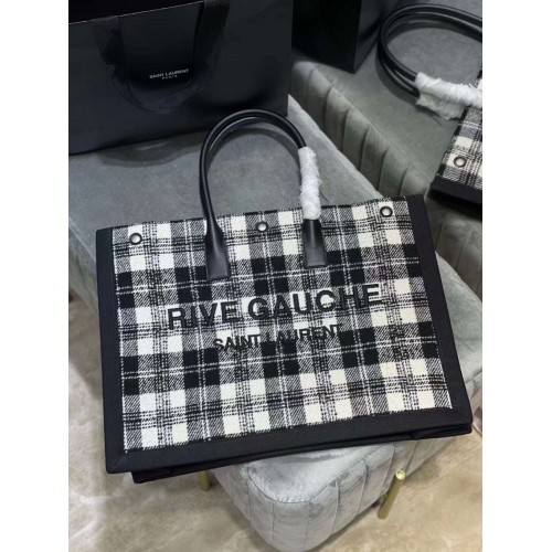 Yves Saint Laurent Tote Book LINEN Shopping Bag Y509415 Black