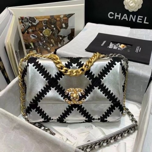 chanel 19 flap bag AS1160 Silver Black