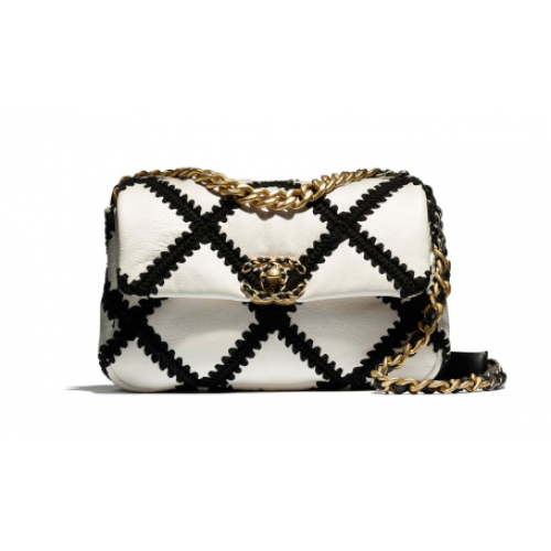 chanel 19 flap bag AS1160 White Black