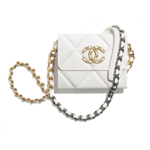 chanel 19 flap coin purse with chain AP1787 white