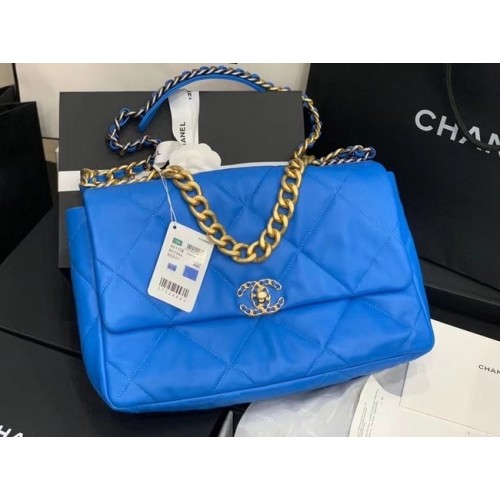 chanel 19 large flap bag AS1162 Electric blue